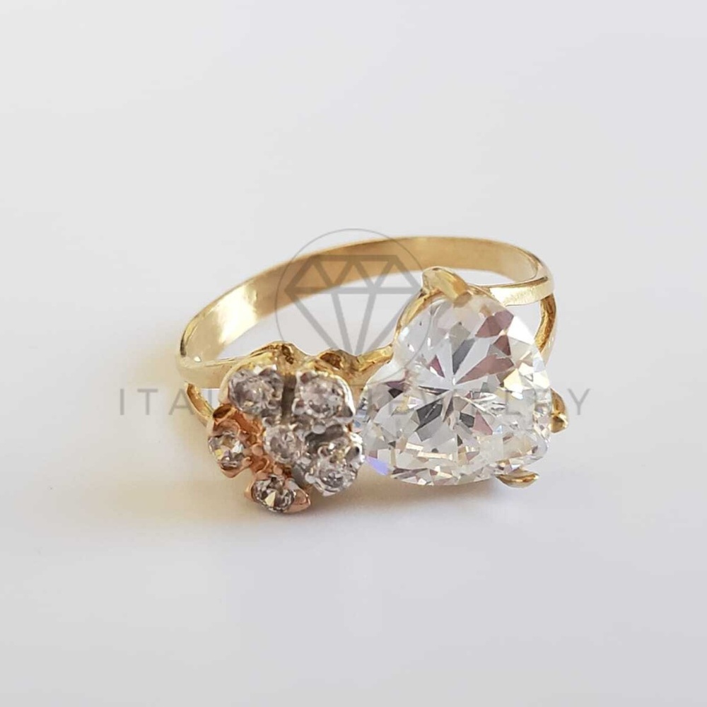 18K Gold Filled Heart & Flower CZ Ring